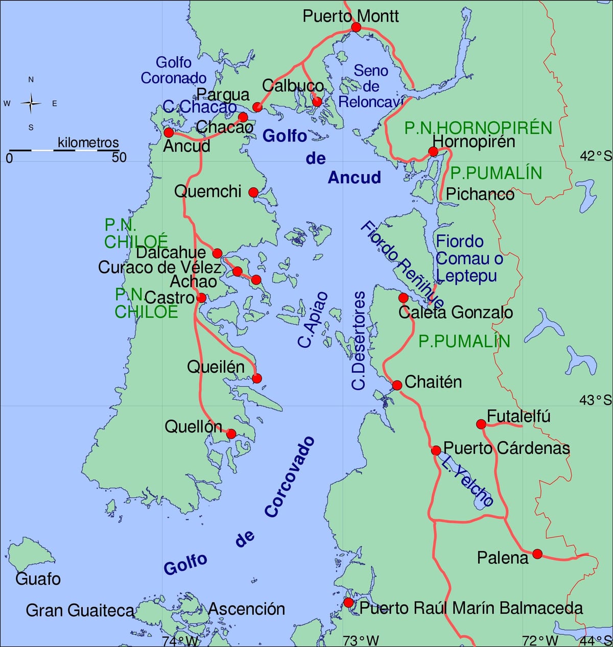 Карта chiloe, Чили