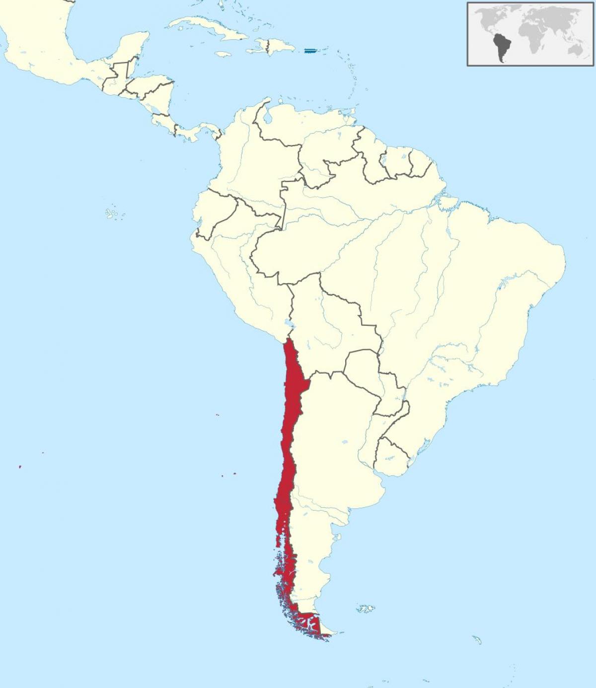 Чили на картата на Южна Америка