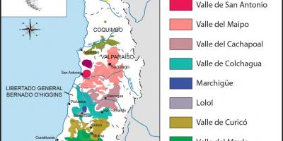 Карта на лозаро-винарски райони на Чили 